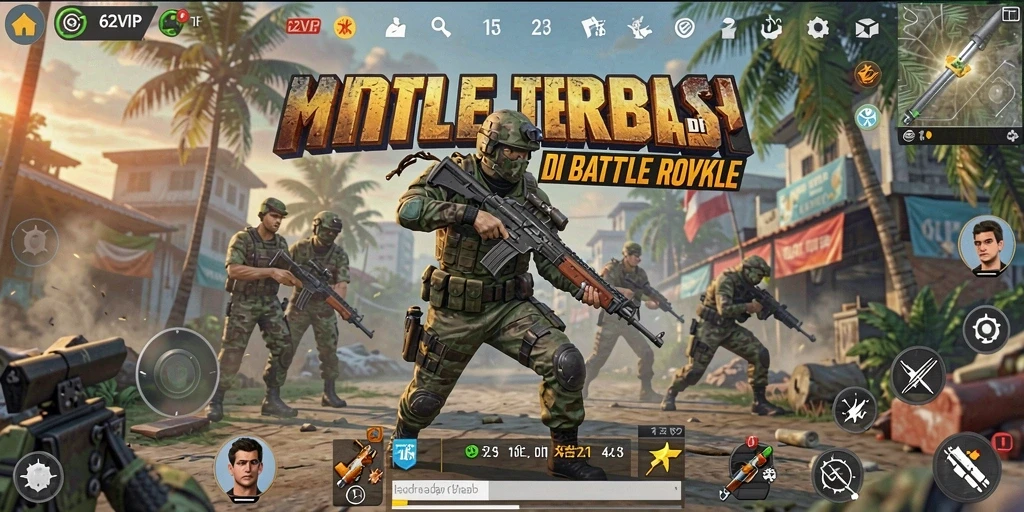 Screenshot gameplay 62VIP menampilkan aksi Battle Royale yang mendebarkan.