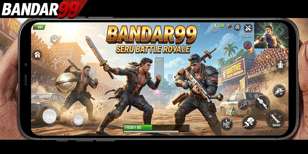 Screenshot utama BANDAR99 menampilkan aksi mendebarkan dalam permainan Battle Royale.