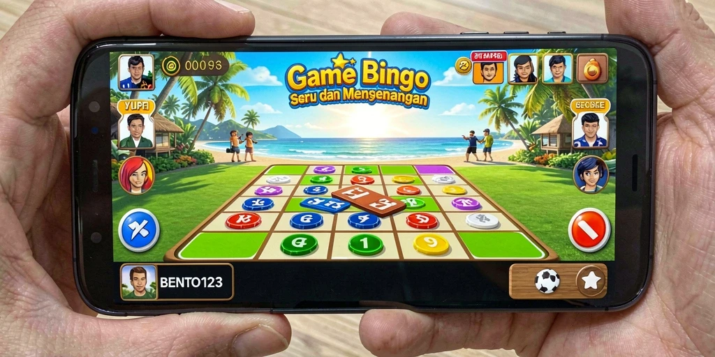 Screenshot utama BENTO123 menunjukkan gameplay Bingo yang seru.