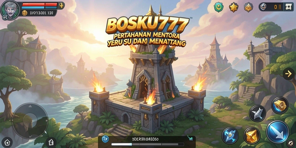 Screenshot menunjukkan aksi intens gameplay Tower Defense di BOSKU777.