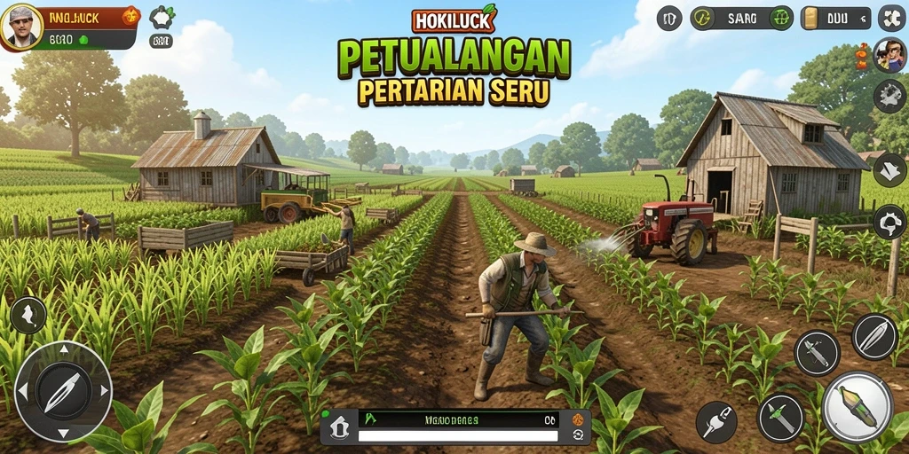 Tampilan gameplay HOKILUCK yang menarik dengan aktivitas pertanian.