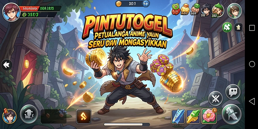Tangkapan layar menampilkan aksi seru dari PINTUTOGEL dengan karakter anime.