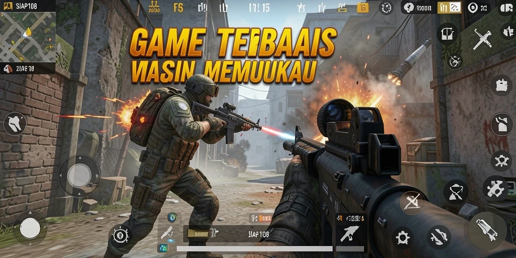 Tangkapan layar menunjukkan aksi tembak-menembak yang mendebarkan dalam SIAP108.