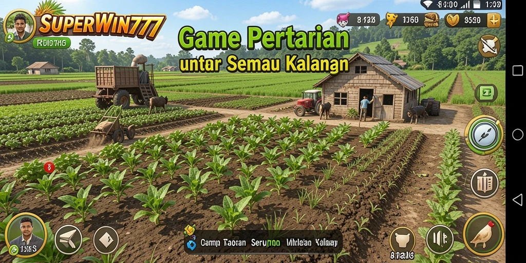 Screenshot gameplay <strong>SUPERWIN777</strong> yang menunjukkan pengalaman bertani yang mengasyikkan.