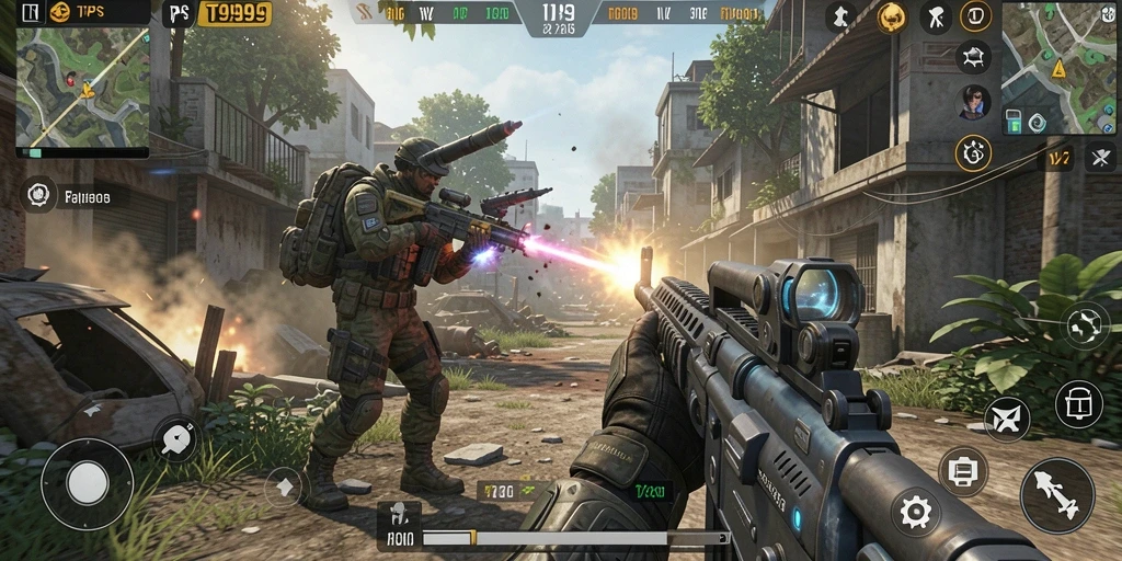 Screenshot gameplay T9999 yang menunjukkan aksi pertempuran seru.