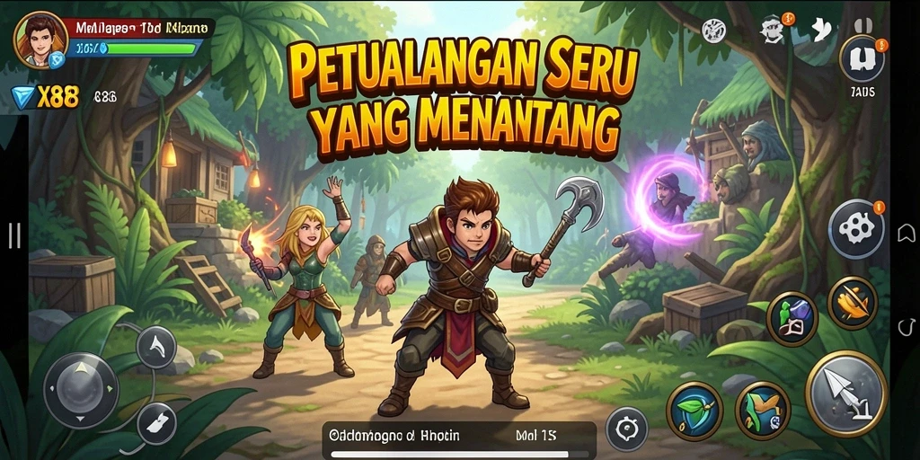 Screenshot utama X88 menampilkan gameplay petualangan yang mendebarkan.