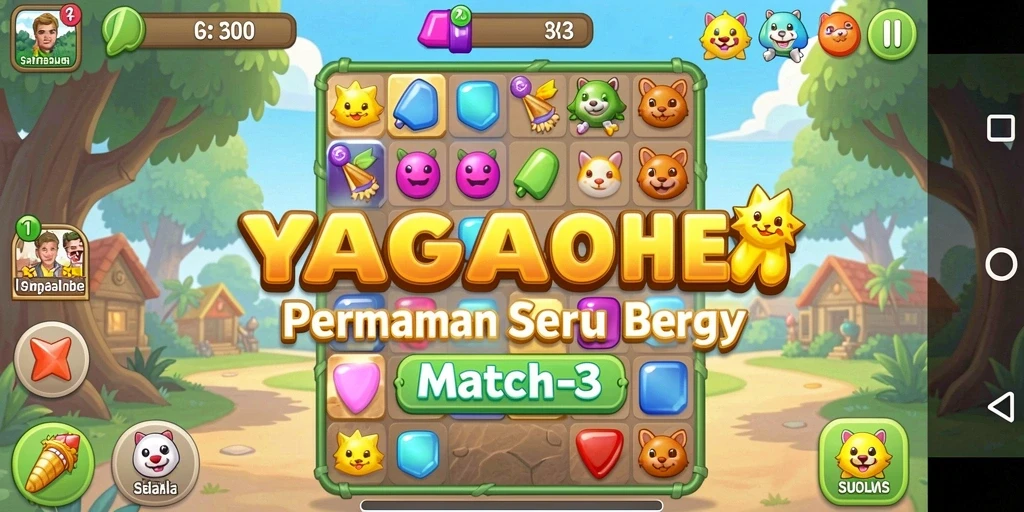 Gameplay Match-3 yang seru dan penuh warna.